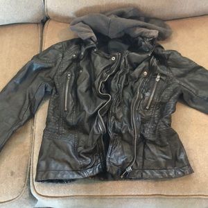 Free people hooded leather jacket